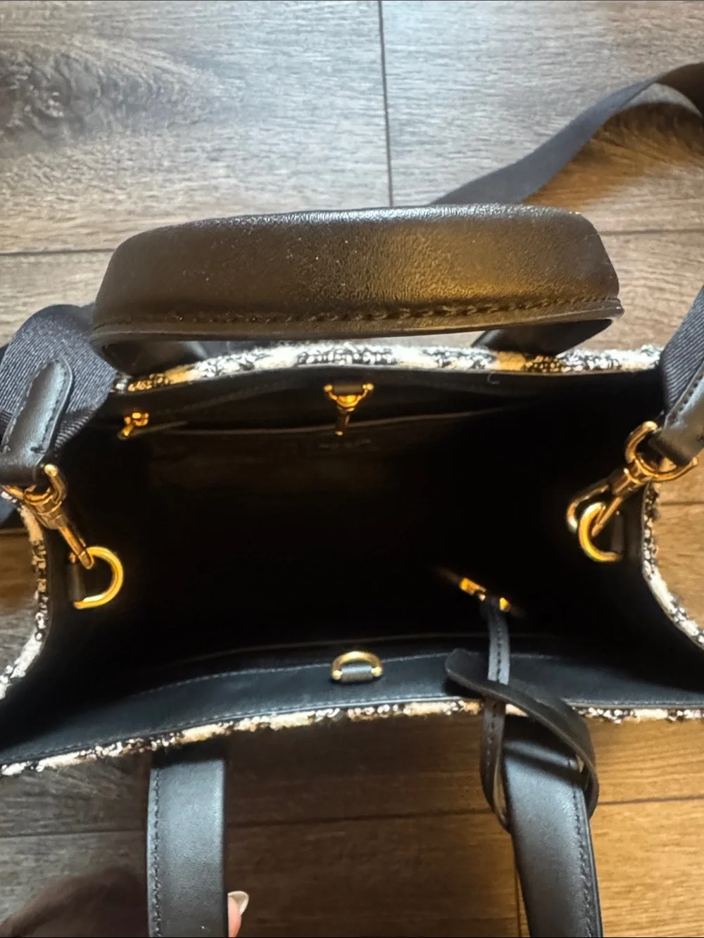 Kate Spade Black and White Textured Tote with Flowers